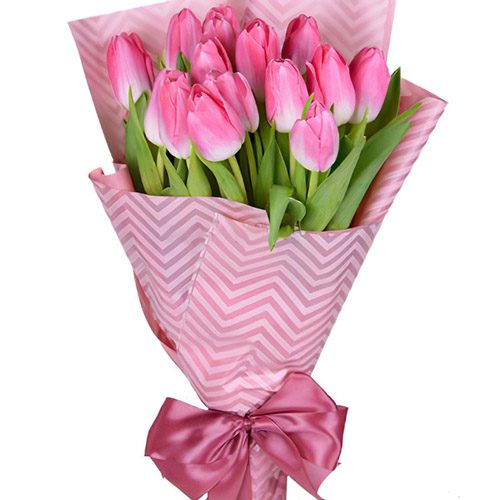 Фото товара 15 рожевих тюльпанів