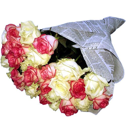 Фото товара 33 кремові та рожеві троянди
